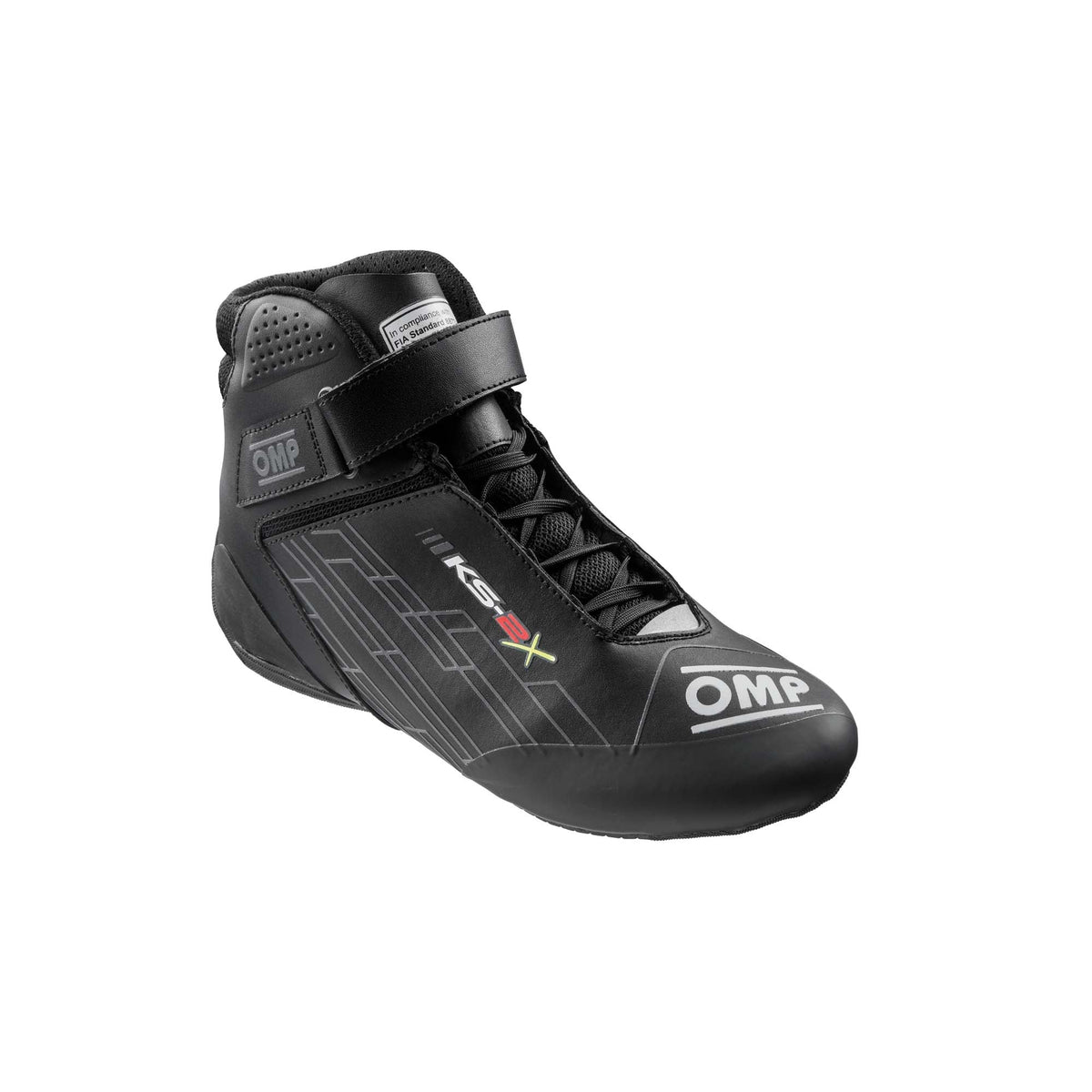 OMP KS-2X FIA 8877-2022 youth karting shoes in Black with mesh airflow panels