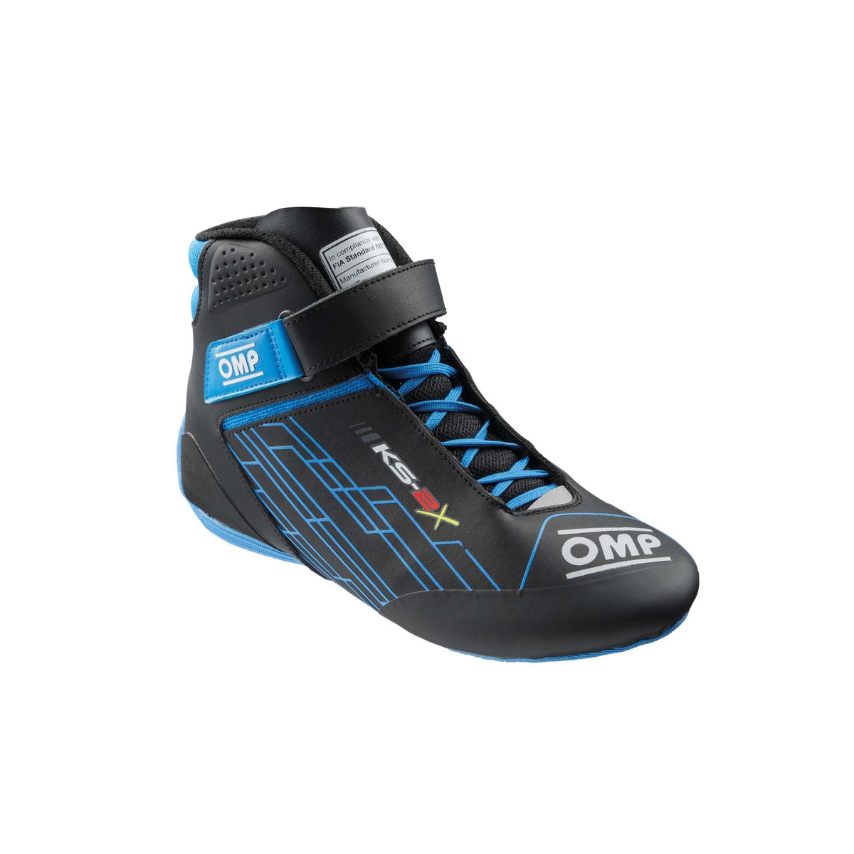 OMP KS-2X FIA 8877-2022 youth karting shoes in Black/Cyan