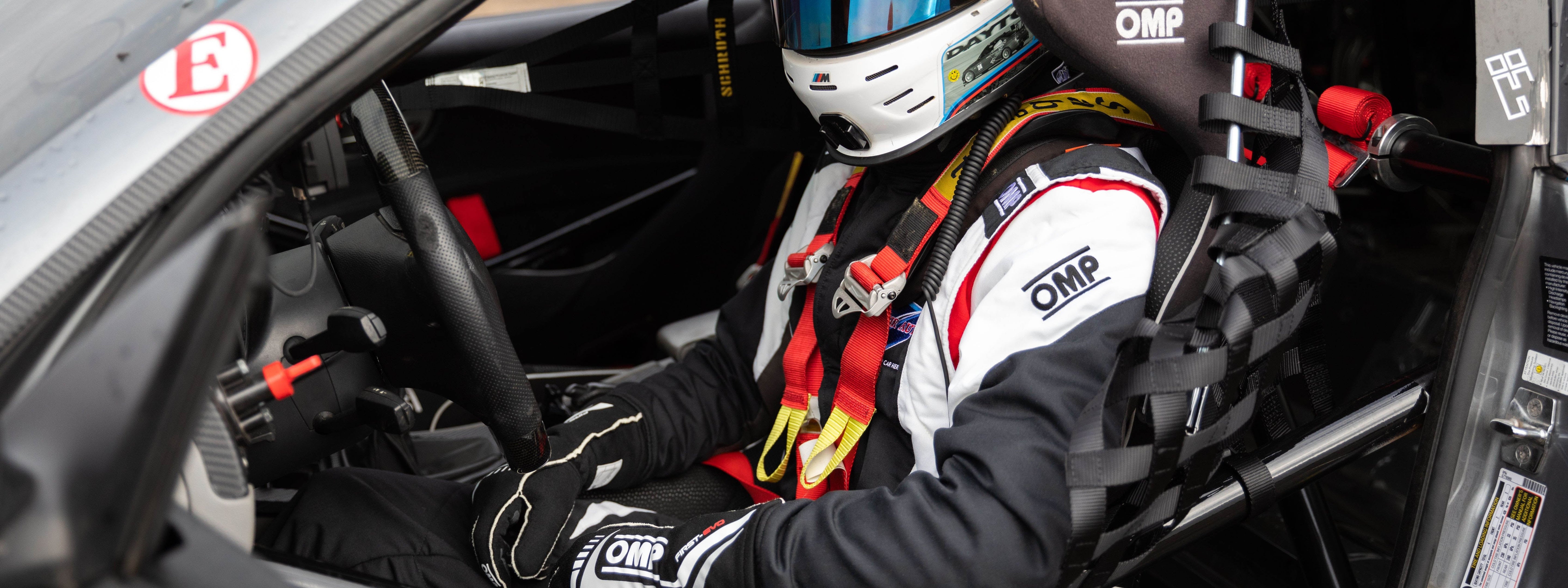 OMP Racing auto and kart racing gear with professional racing seats and safety harnesses