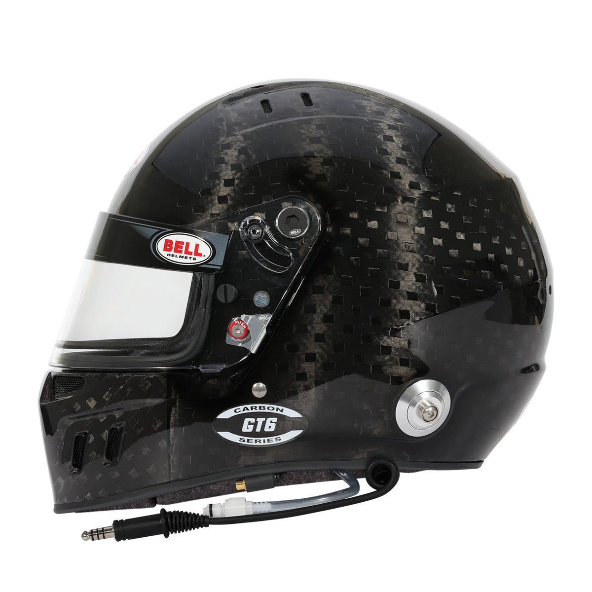 Bell GT6 RD Ultra RD-4C helmet in Black, left-side profile showing shell contour and ZeroNoise electronics housing