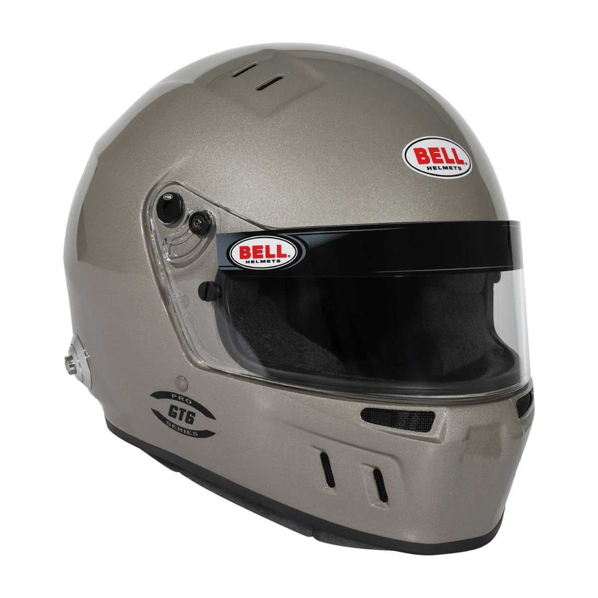 Bell GT6 Pro RD-4C/EC helmet in Titanium, right-front profile showing eyeport edge and shield seal