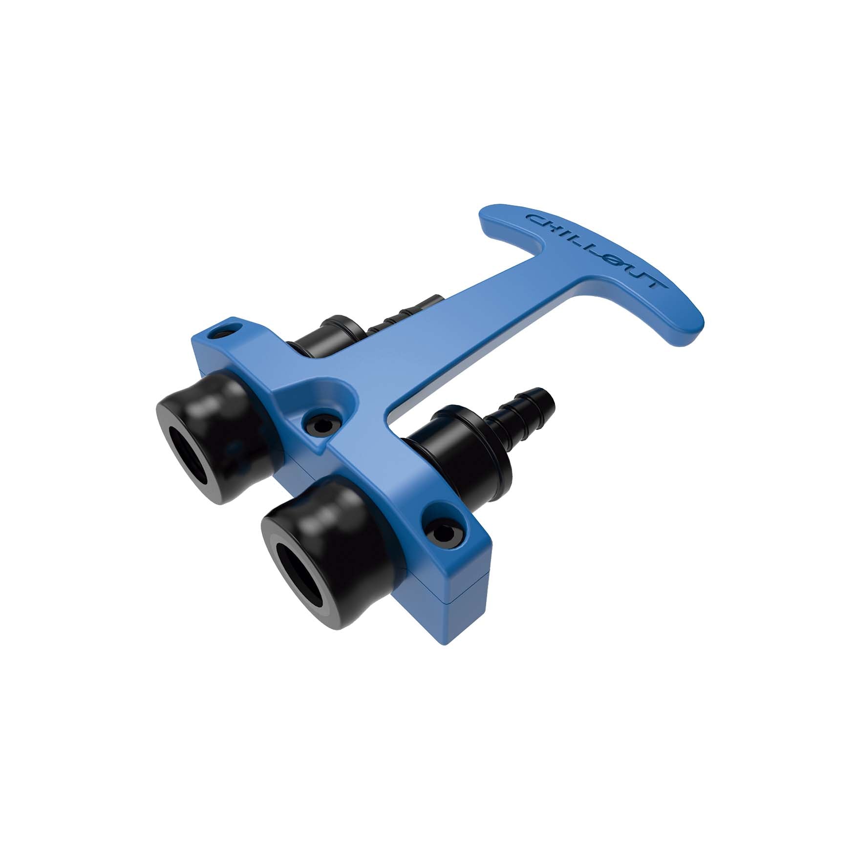 Chillout Systems Rapid Release Kit female connector, showing dry break quick-release fitting detail and 10 lb emergency release mechanism.