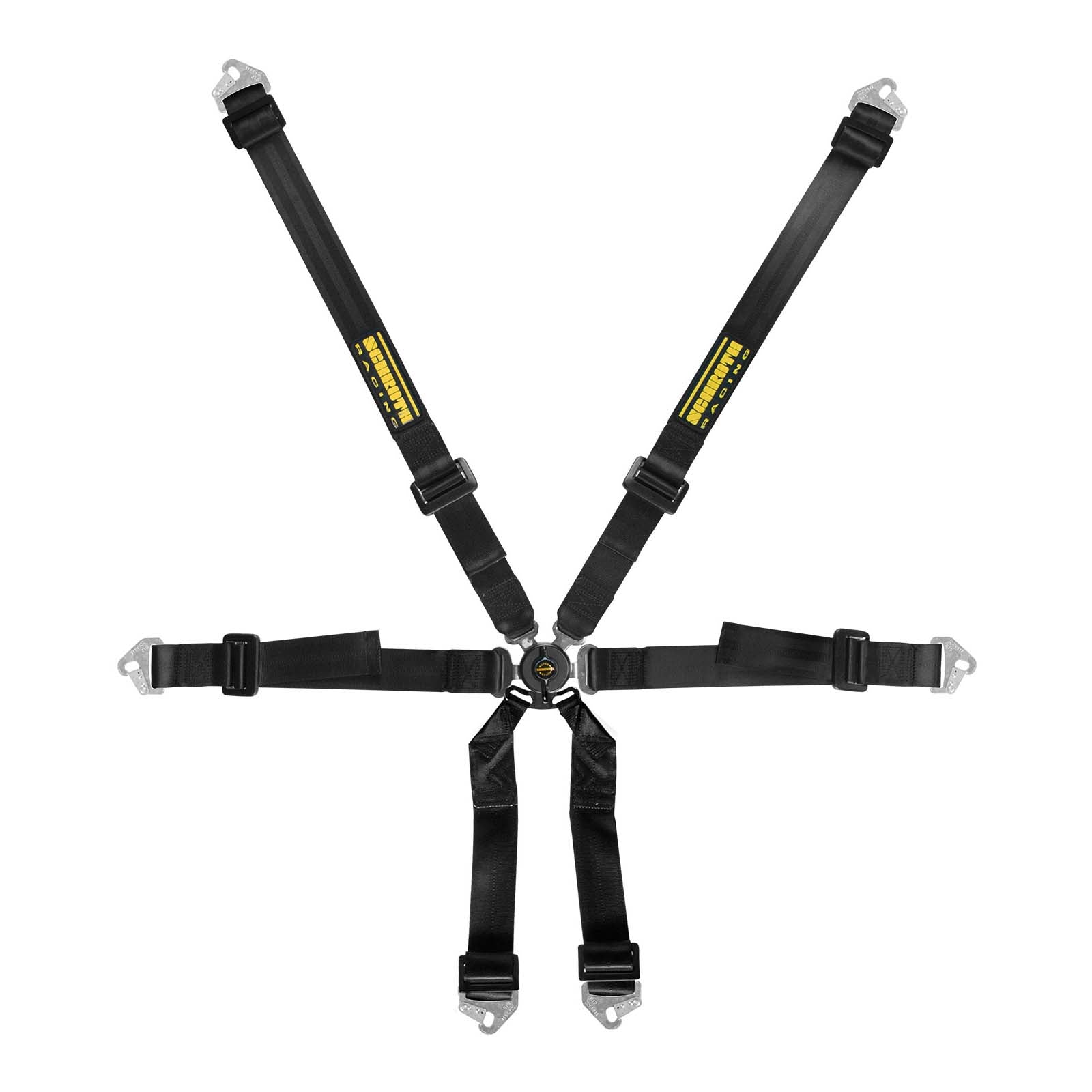 Schroth Clubman 2x2 FIA 8853‑2016 6‑point racing harness with 2″ shoulder and 2″ lap belts.